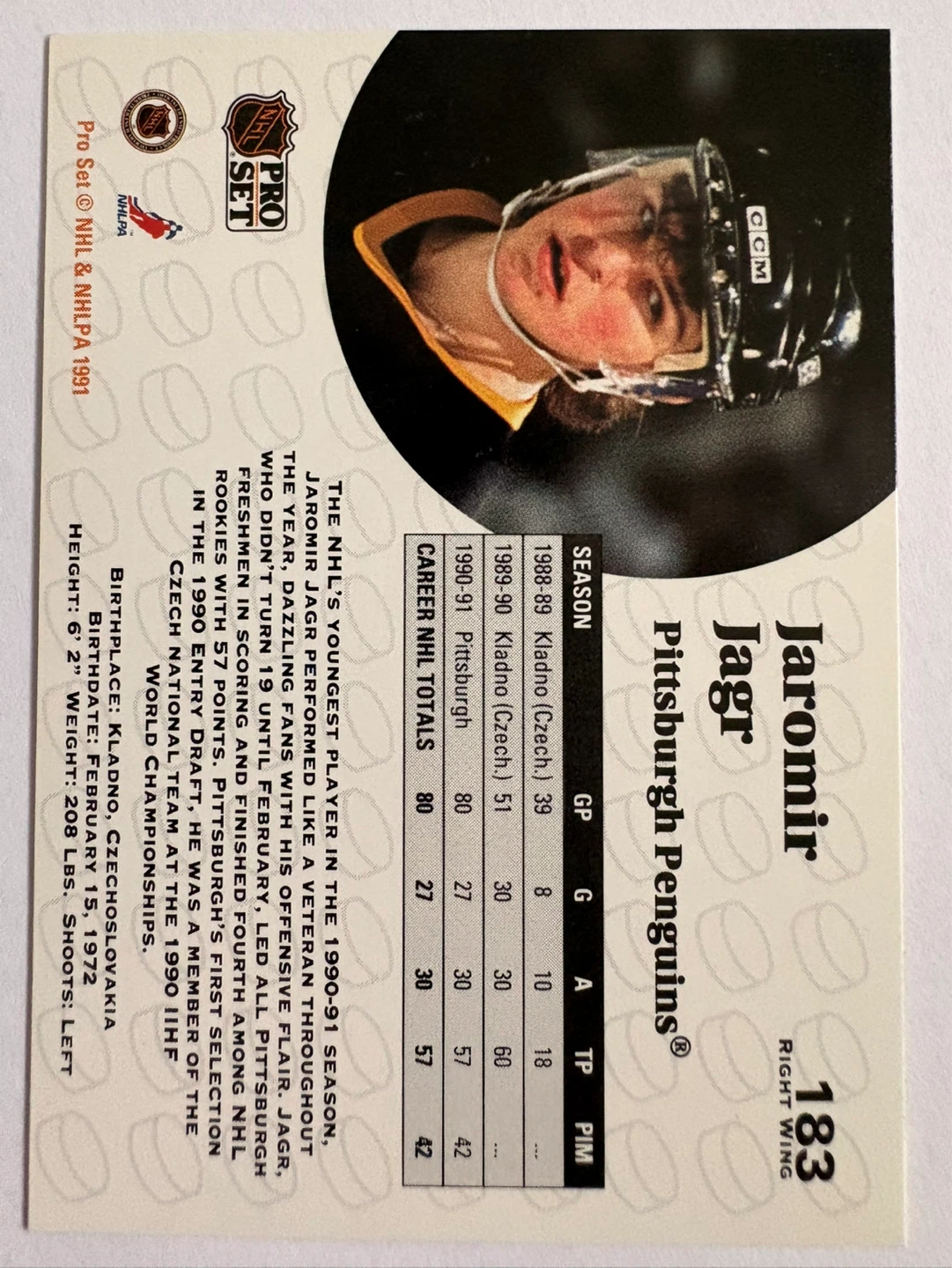 Pro Set Jaromir Jagr Pittsburgh Penguins Hockey Card - photo 2