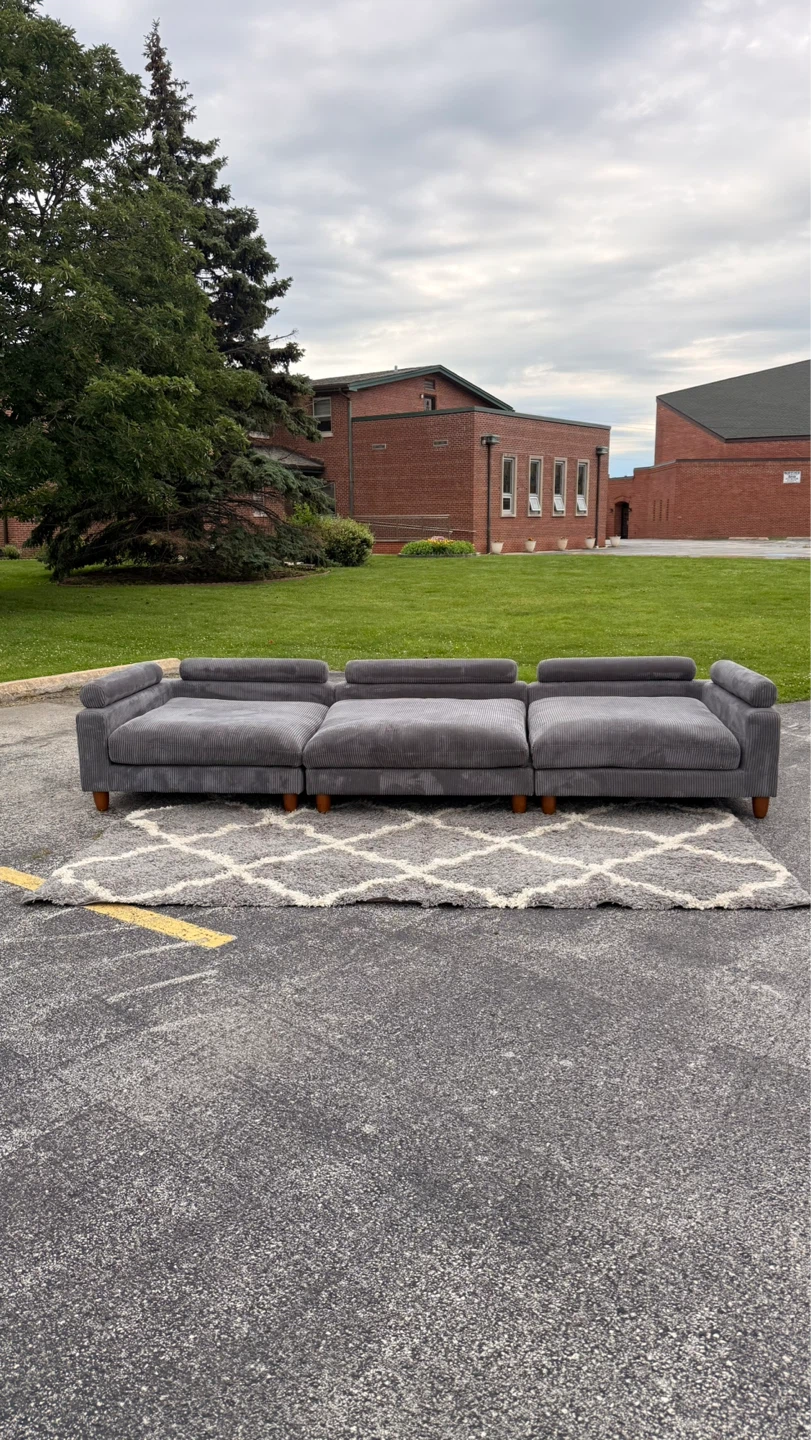 Gray Corduroy Sectional Sofa - photo 4