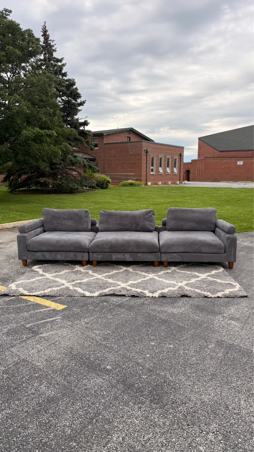 Gray Corduroy Sectional Sofa - photo 2