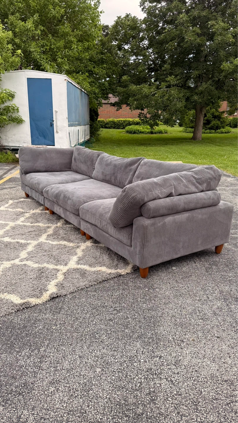 Gray Corduroy Sectional Sofa - photo 3