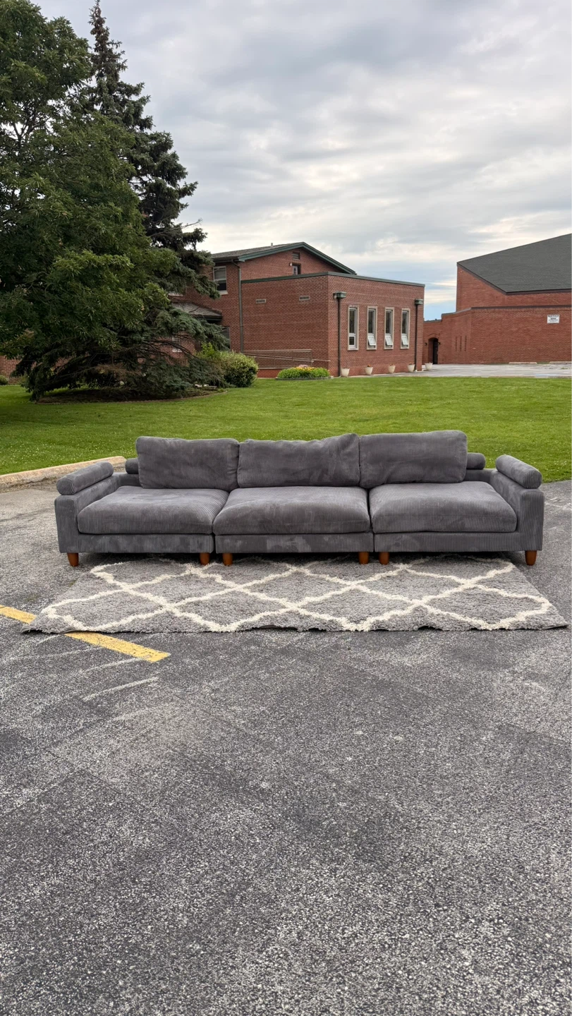 Gray Corduroy Sectional Sofa - photo 5