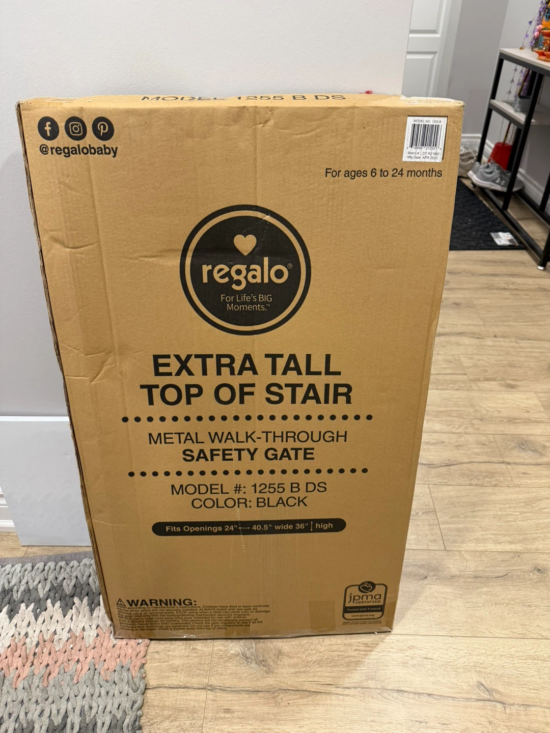 Regalo Extra Tall Metal Walk-Through Safety Gate 1255 B DS Black