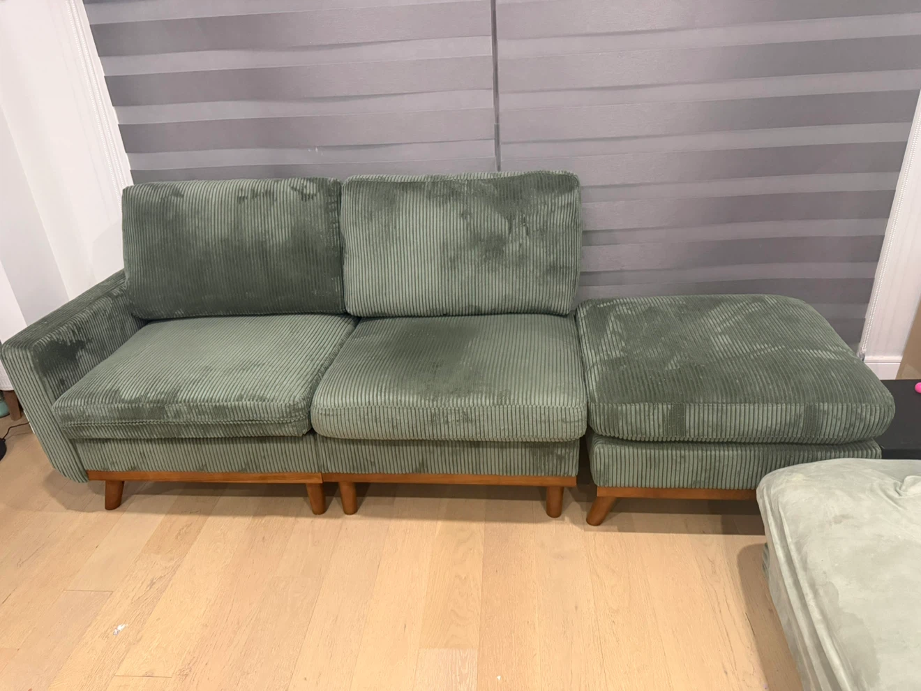 Green Corduroy Sofa with Ottoman