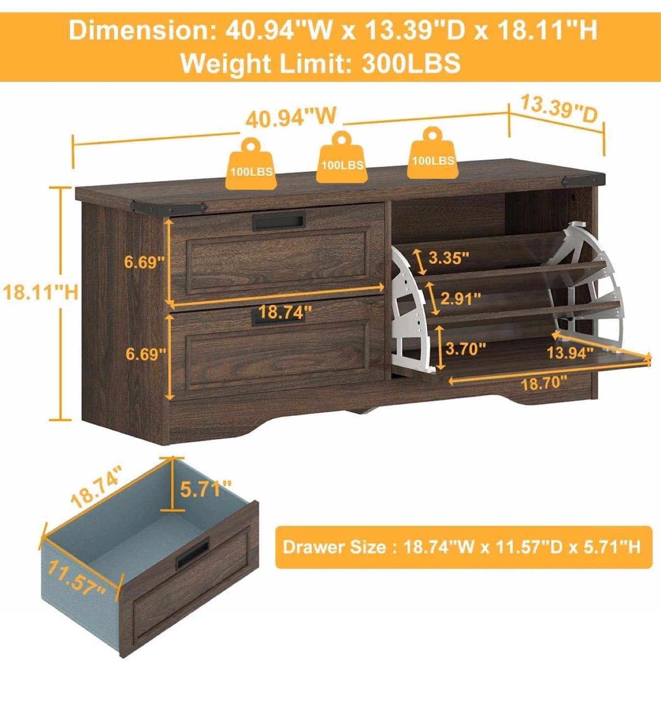 3-Drawer Shoe Cabinet with Storage - photo 3