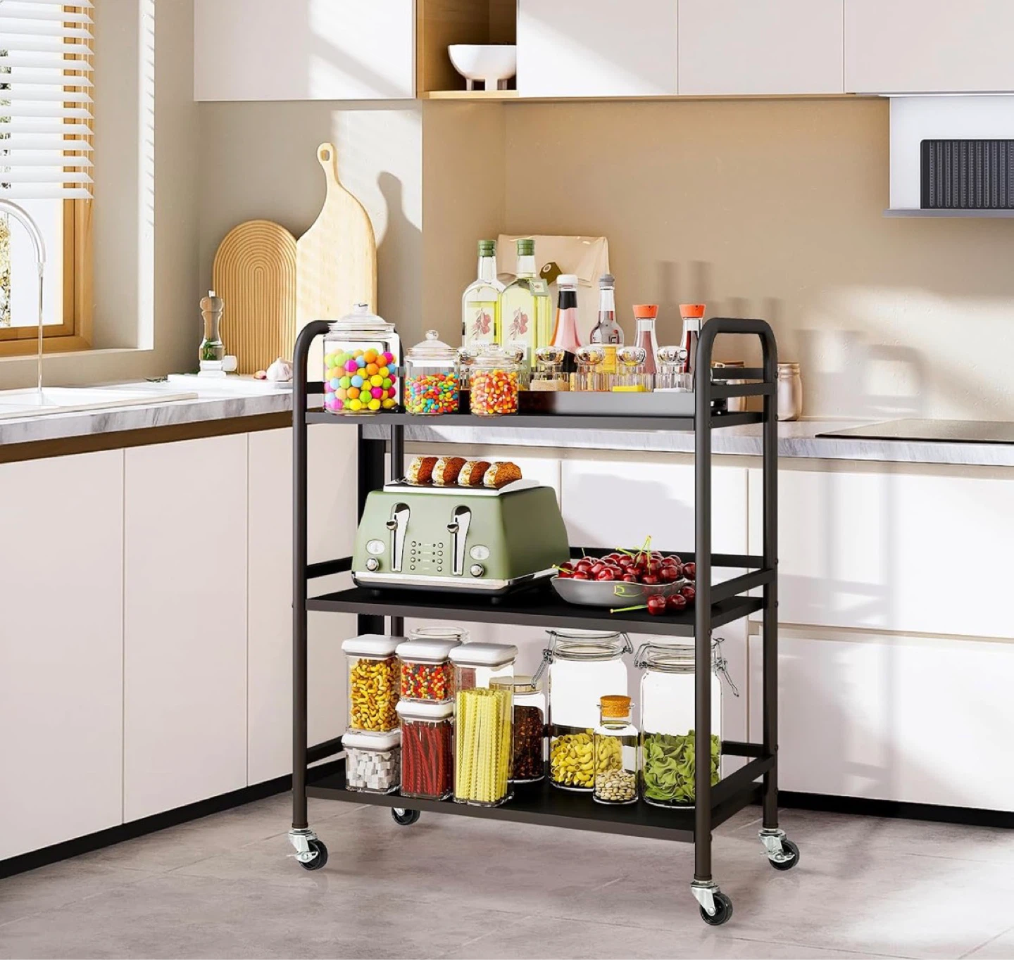 Black 3-Tier Rolling Utility Cart