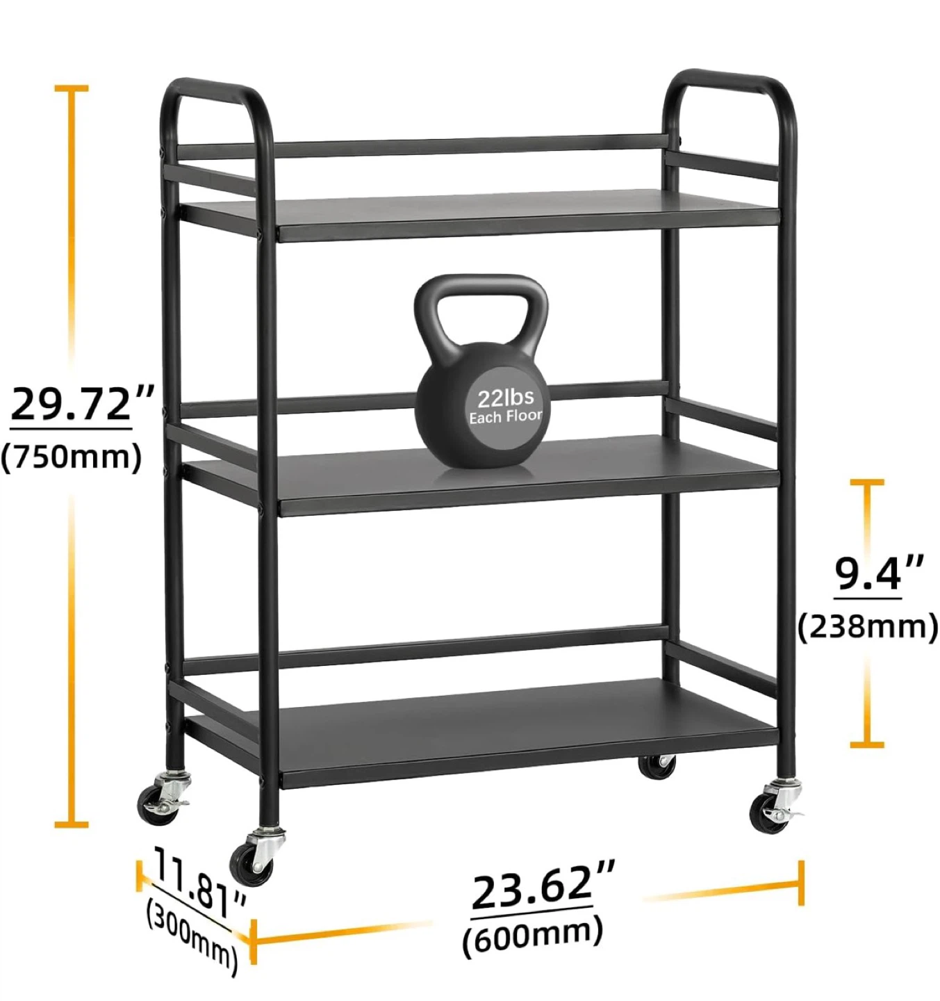 Black 3-Tier Rolling Utility Cart - photo 5