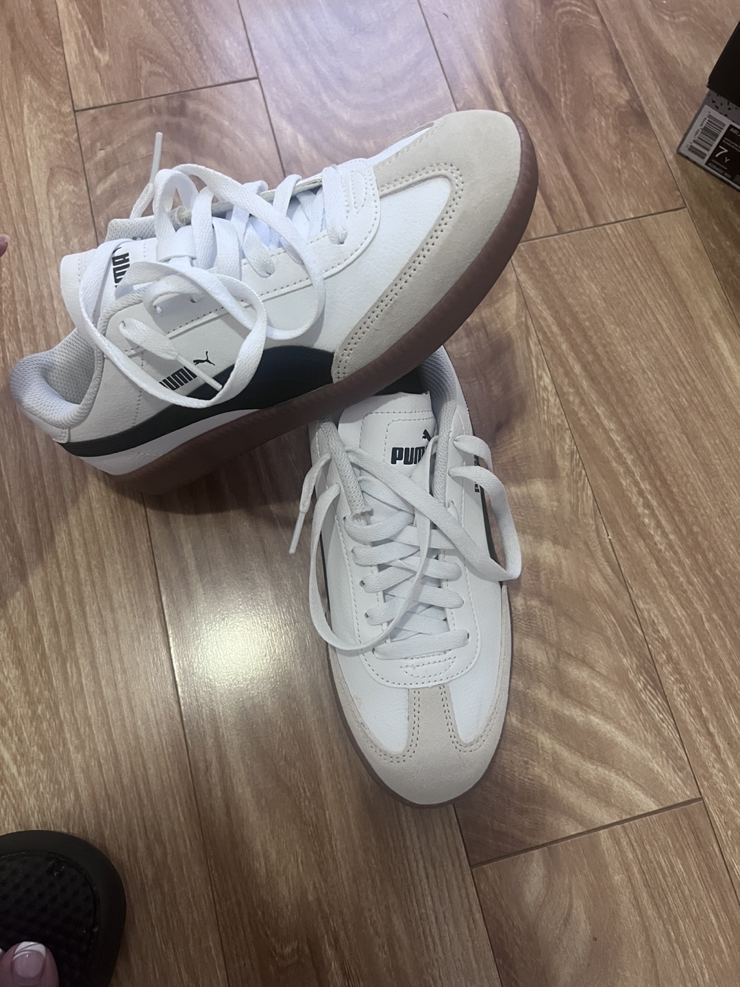 Puma White & Tan Suede Sneakers