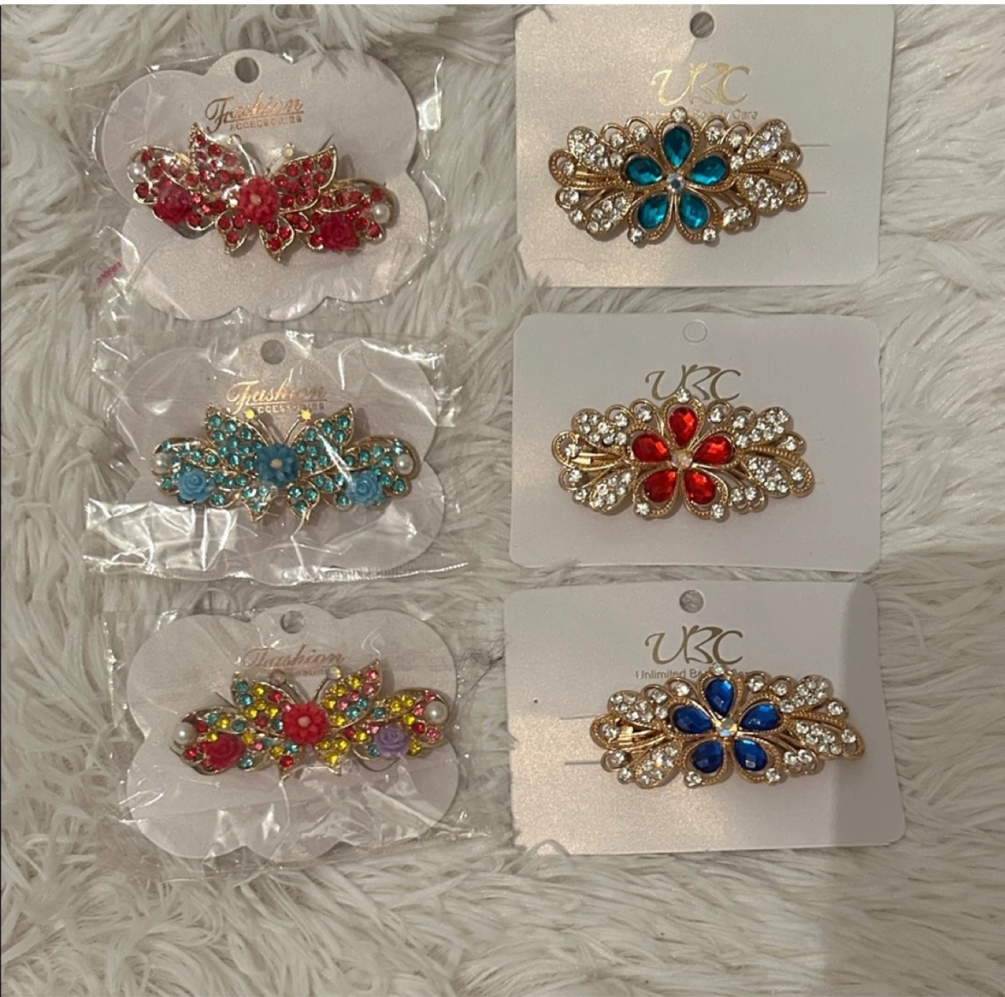Bundle Women's Decorative Hair Clips - Red, Blue, Gold Set