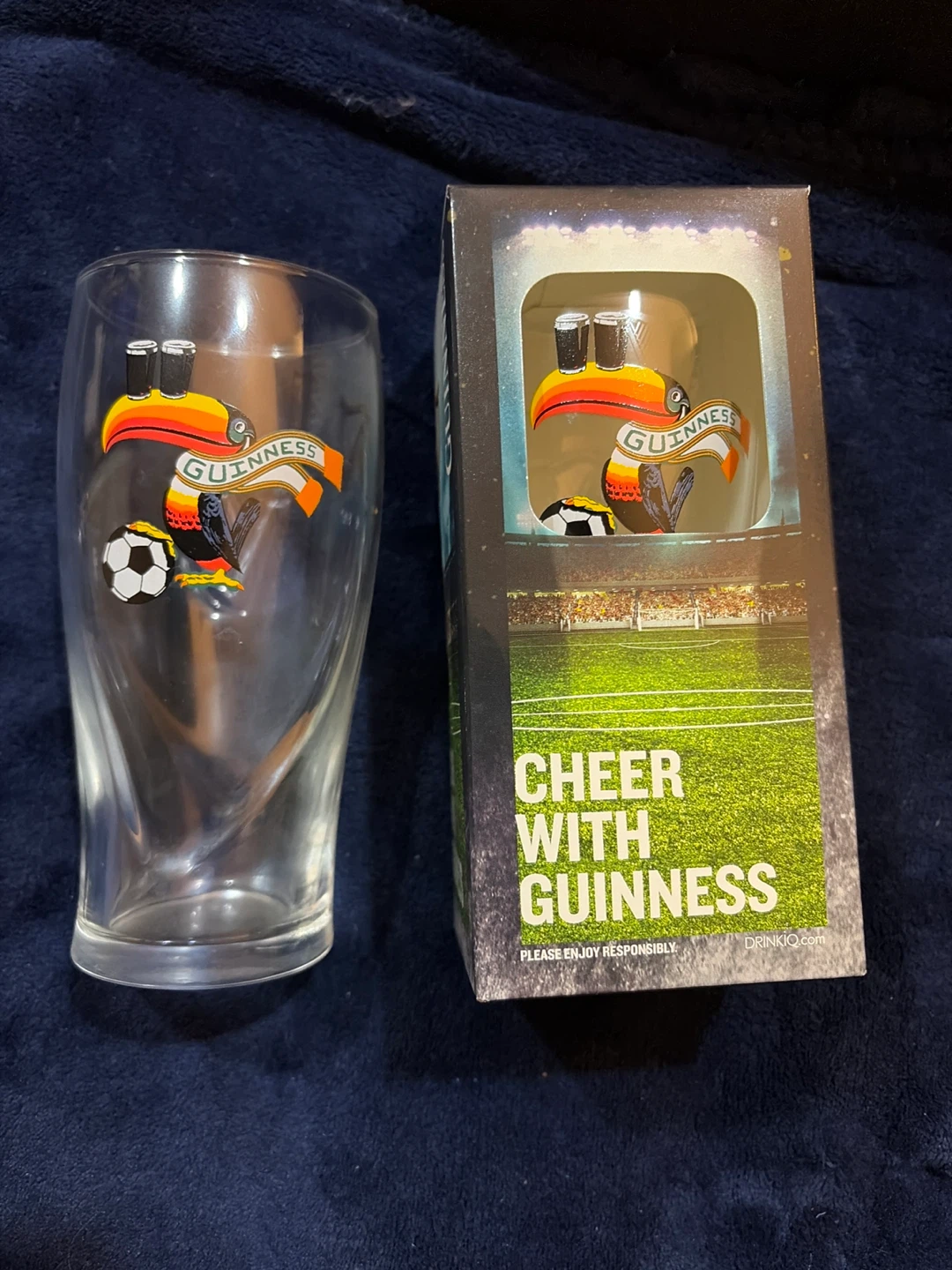 Guinness Pint Glass with Toucan and Football Design