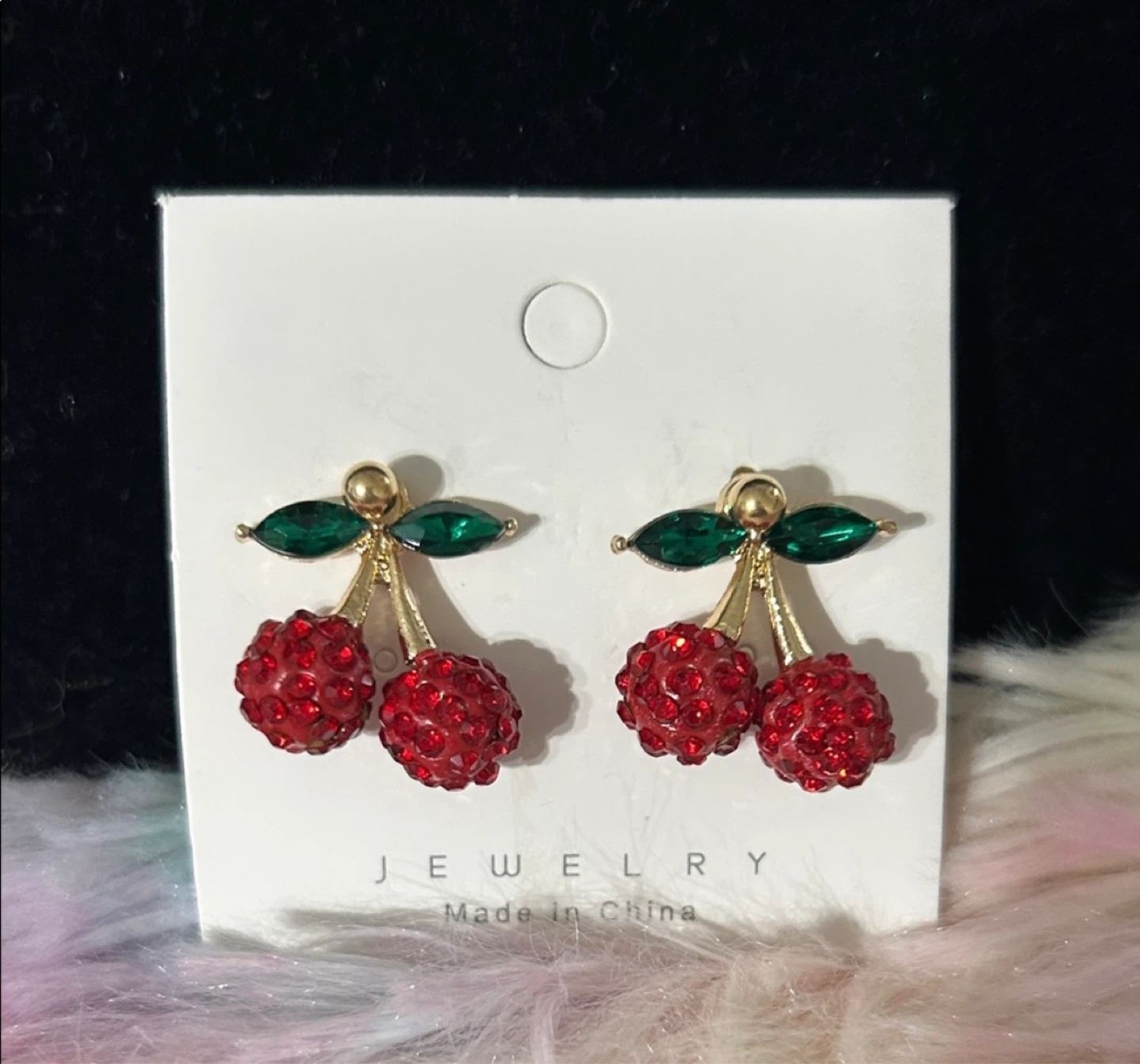 Rhinestone Cherry Dangle Earrings