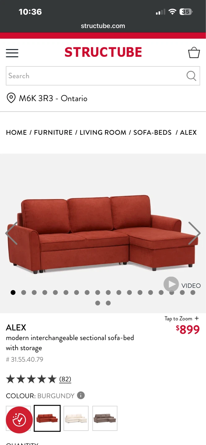 Structube ALEX Sofa-bed with Storage - Red - photo 3