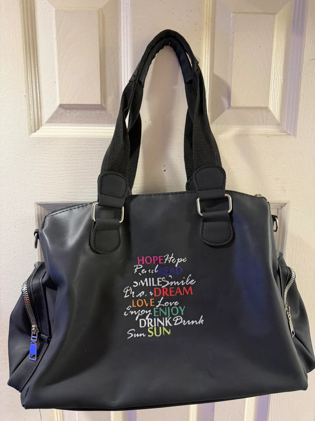 Black Duffel Bag with Inspirational Text