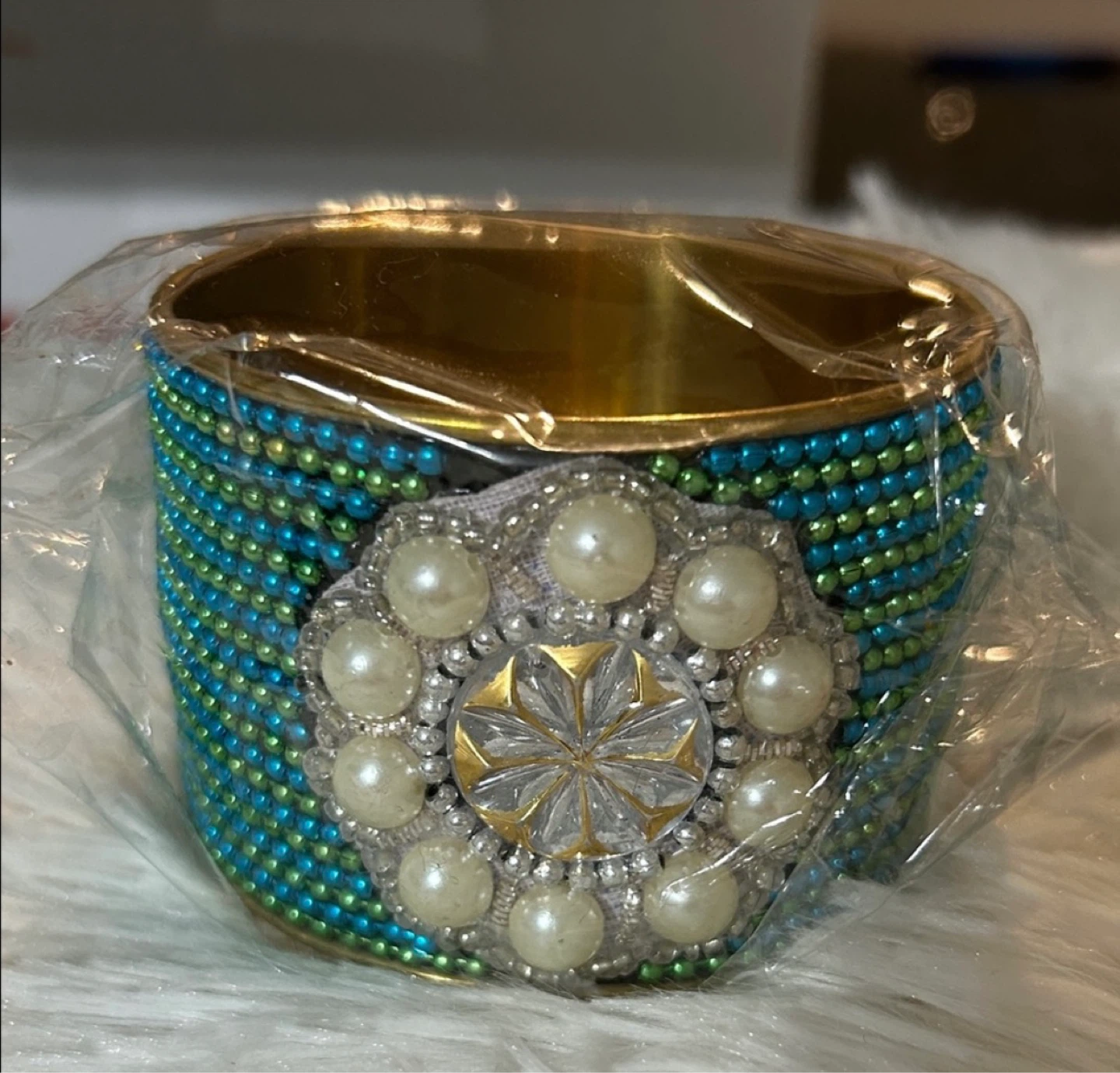 Beaded Cuff Bracelet with Pearls