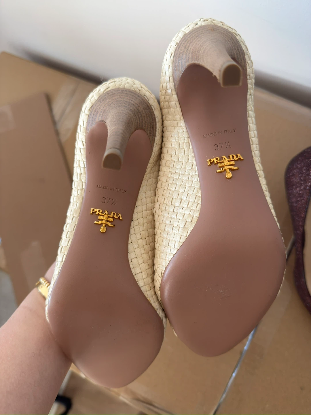Vintage Prada Woven Peep-Toe Heels - photo 4