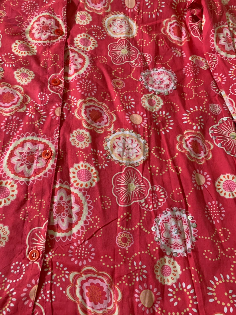 Uni Women's Red Floral Print Cotton Button-Up Shirt XL - photo 2