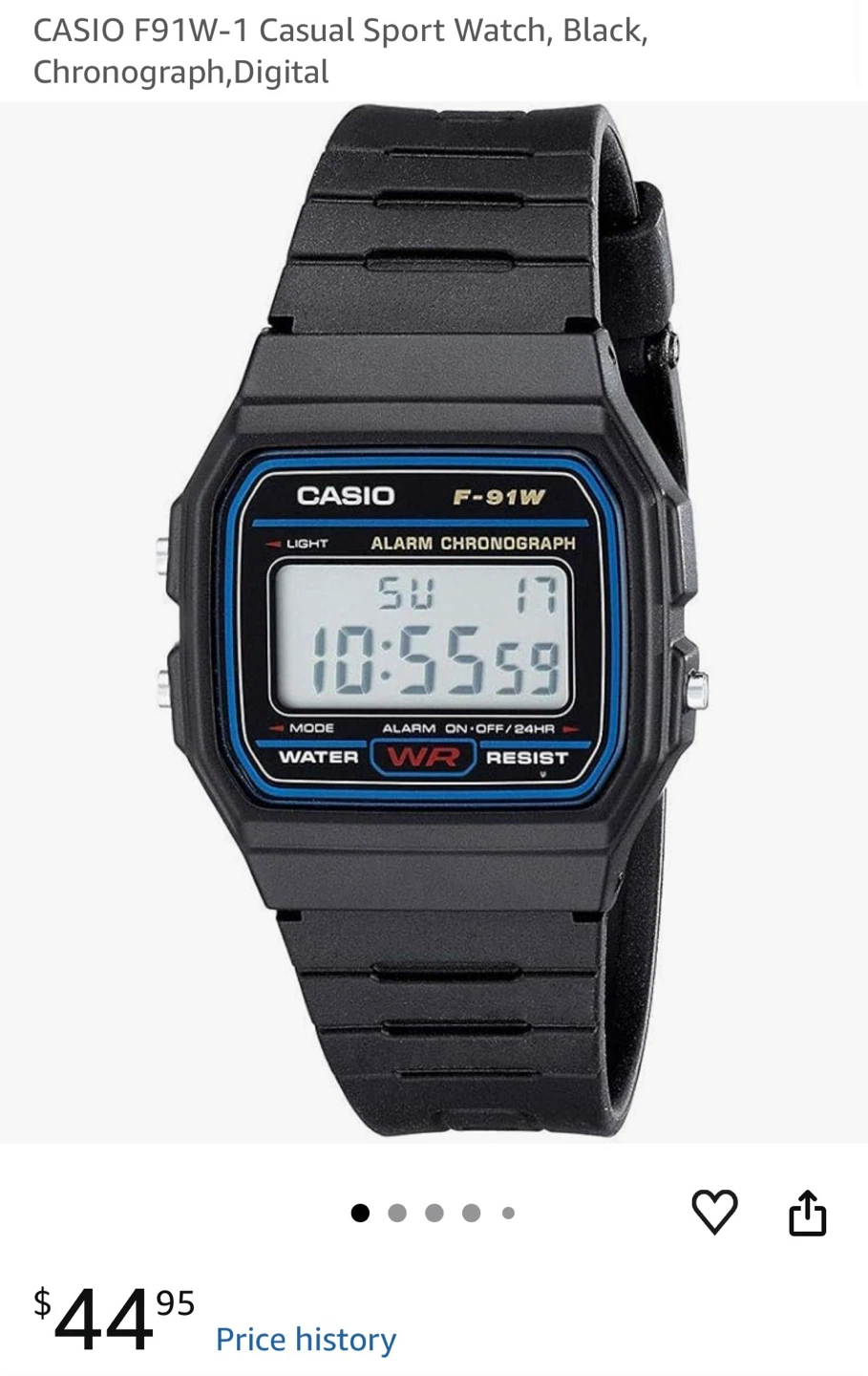 Casio F91W-1, 7 Year Battery Watch, Black Strap,NEW no box