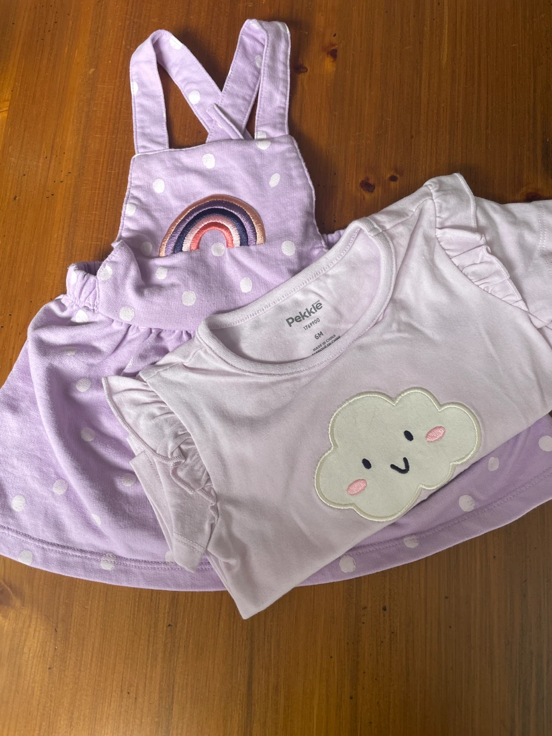 Pekkle Baby Girl Lavender Cloud & Rainbow Dress Set