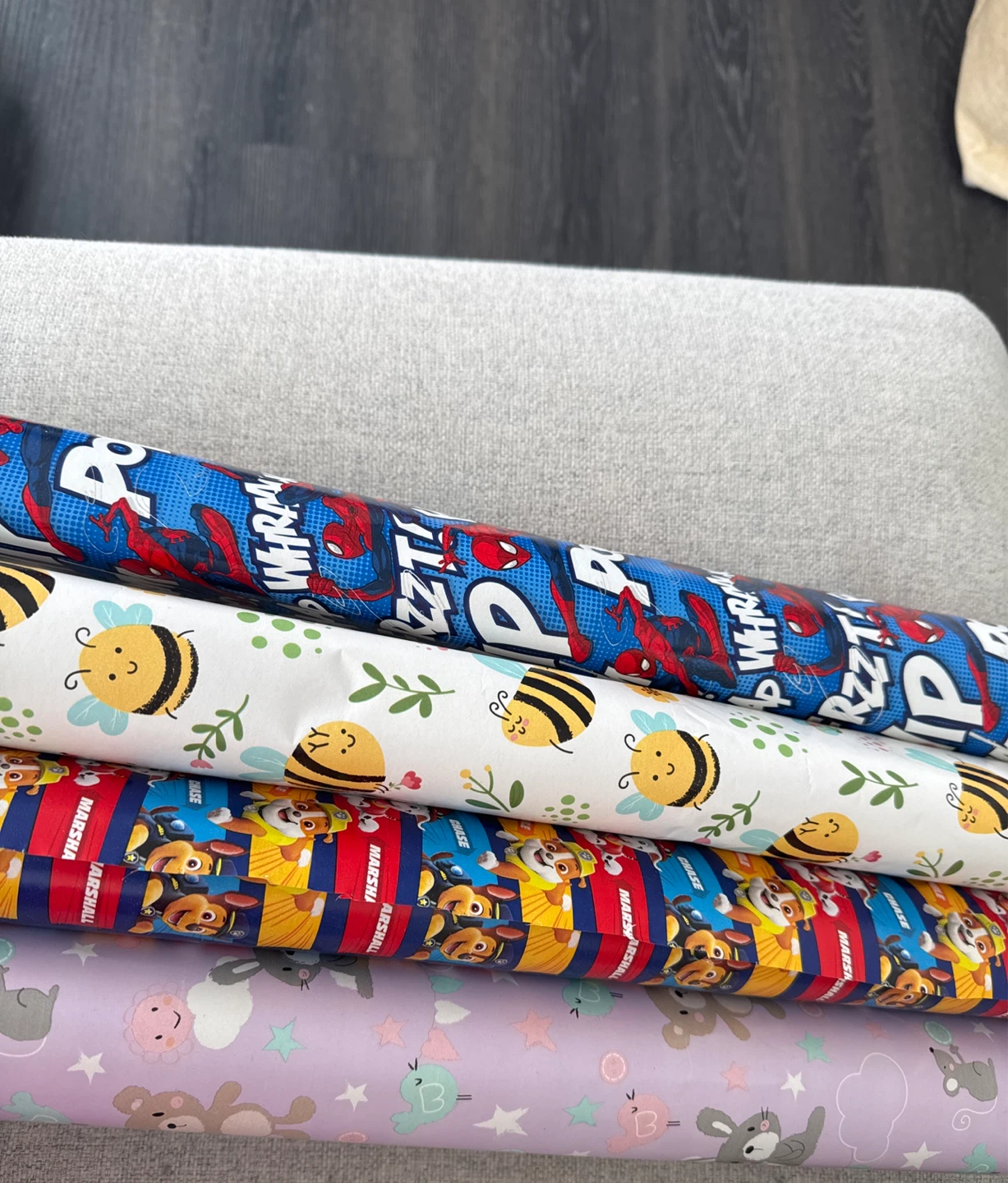 Kids Wrapping Paper Bundle (Spiderman, Paw Patrol, Bees)