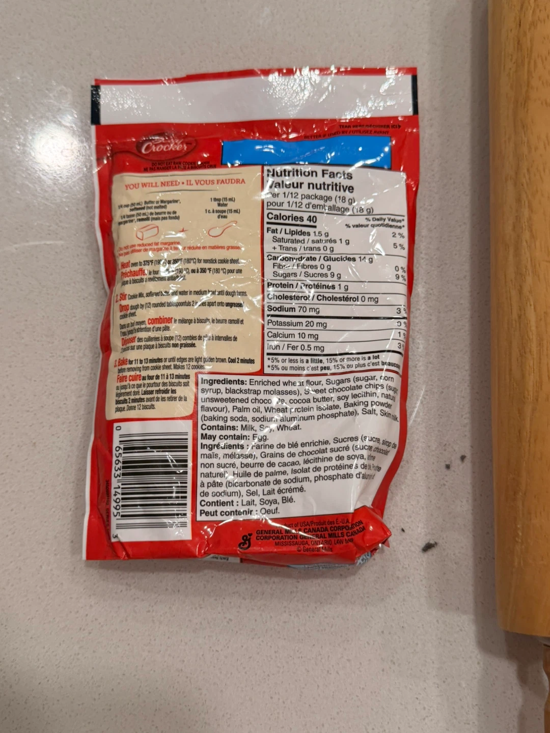 Betty Crocker Chocolate Chip Cookie Mix & Wooden Rolling Pin - photo 3