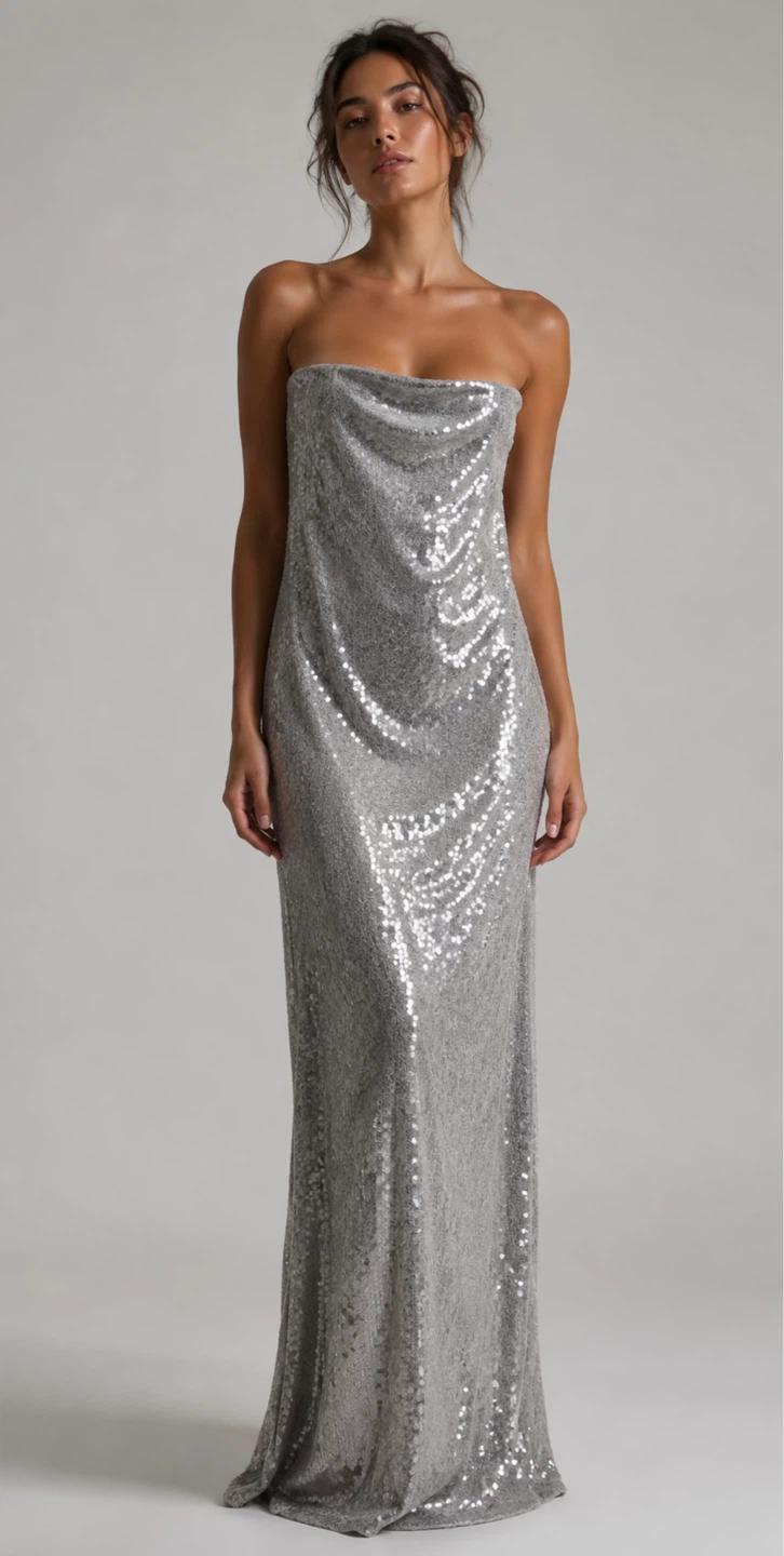New DYNAMITE Silver Sequin Maxi Dress/ Gown