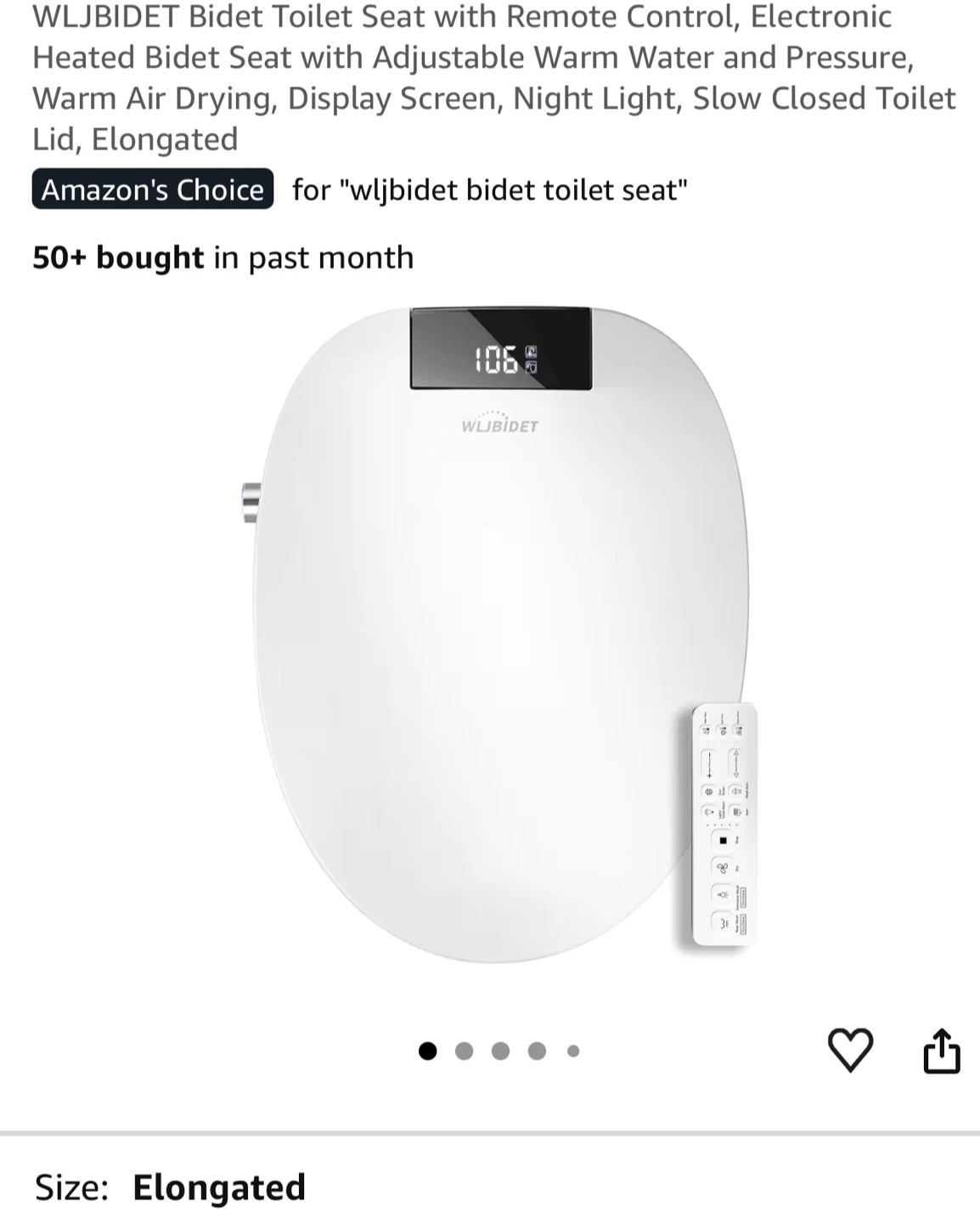 WLJBIDET Electronic Heated Bidet Toilet Seat - Elongated