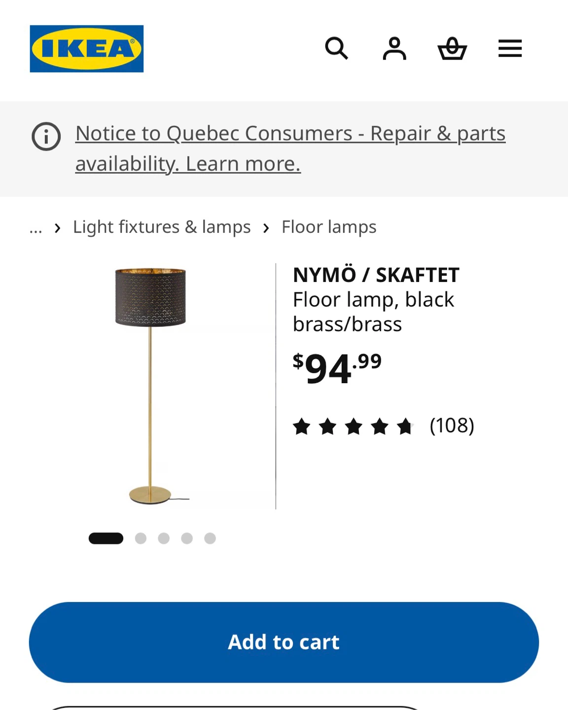 IKEA NYMÖ / SKAFTET Floor Lamp - Black Brass - photo 2