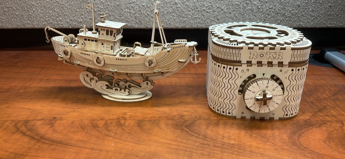 Two for $5 ROKR Wooden Mechanical Model Boat and Mystery Box - photo 2