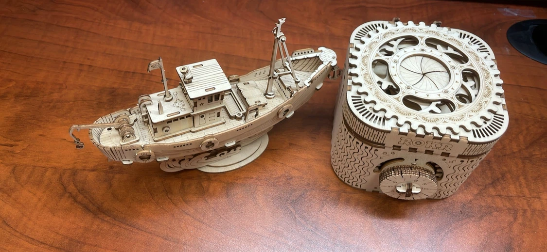 Two for $5 ROKR Wooden Mechanical Model Boat and Mystery Box - photo 3
