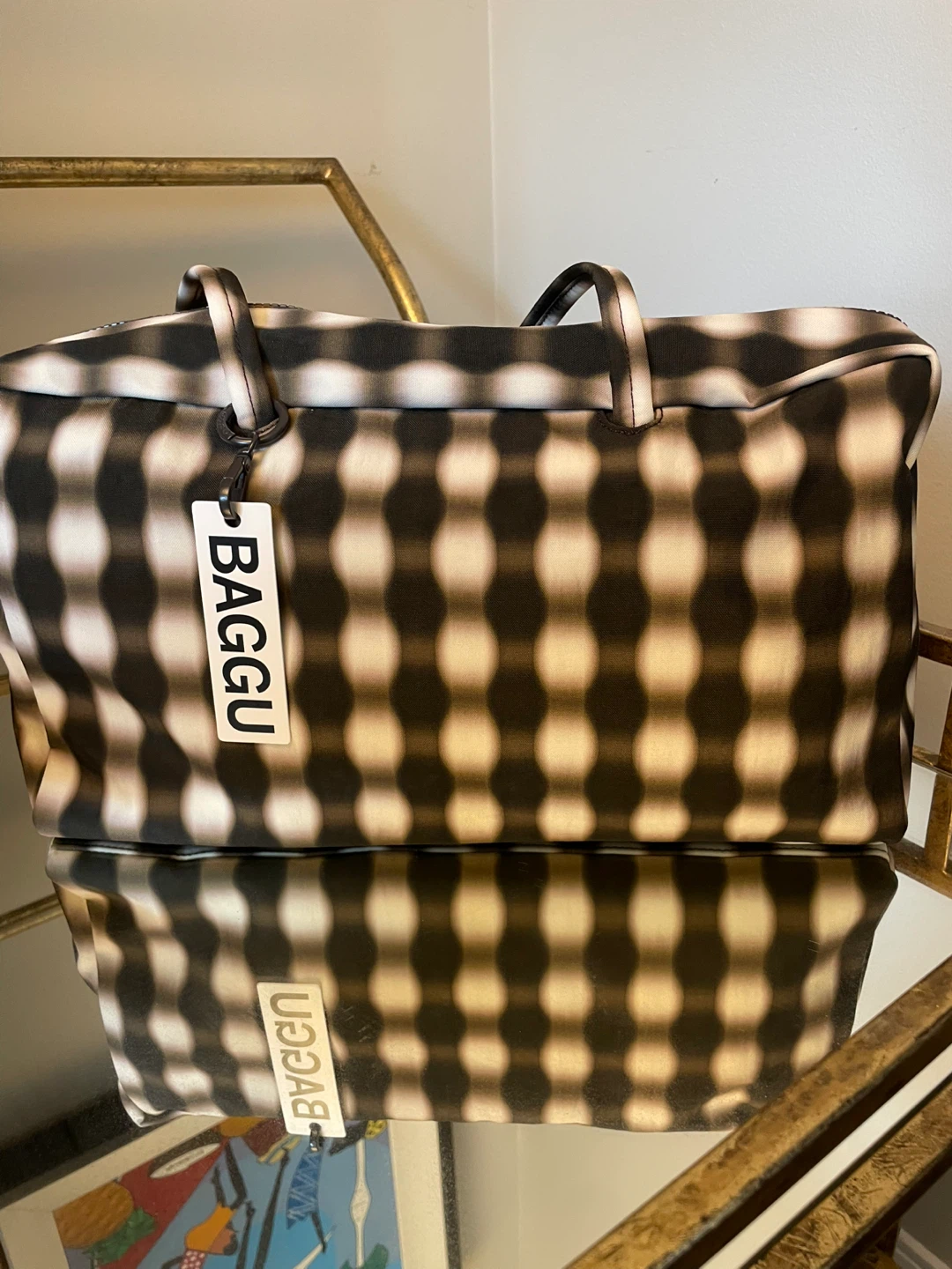 BAGGU Bowler Bag Medium - Blurred Gingham NEW