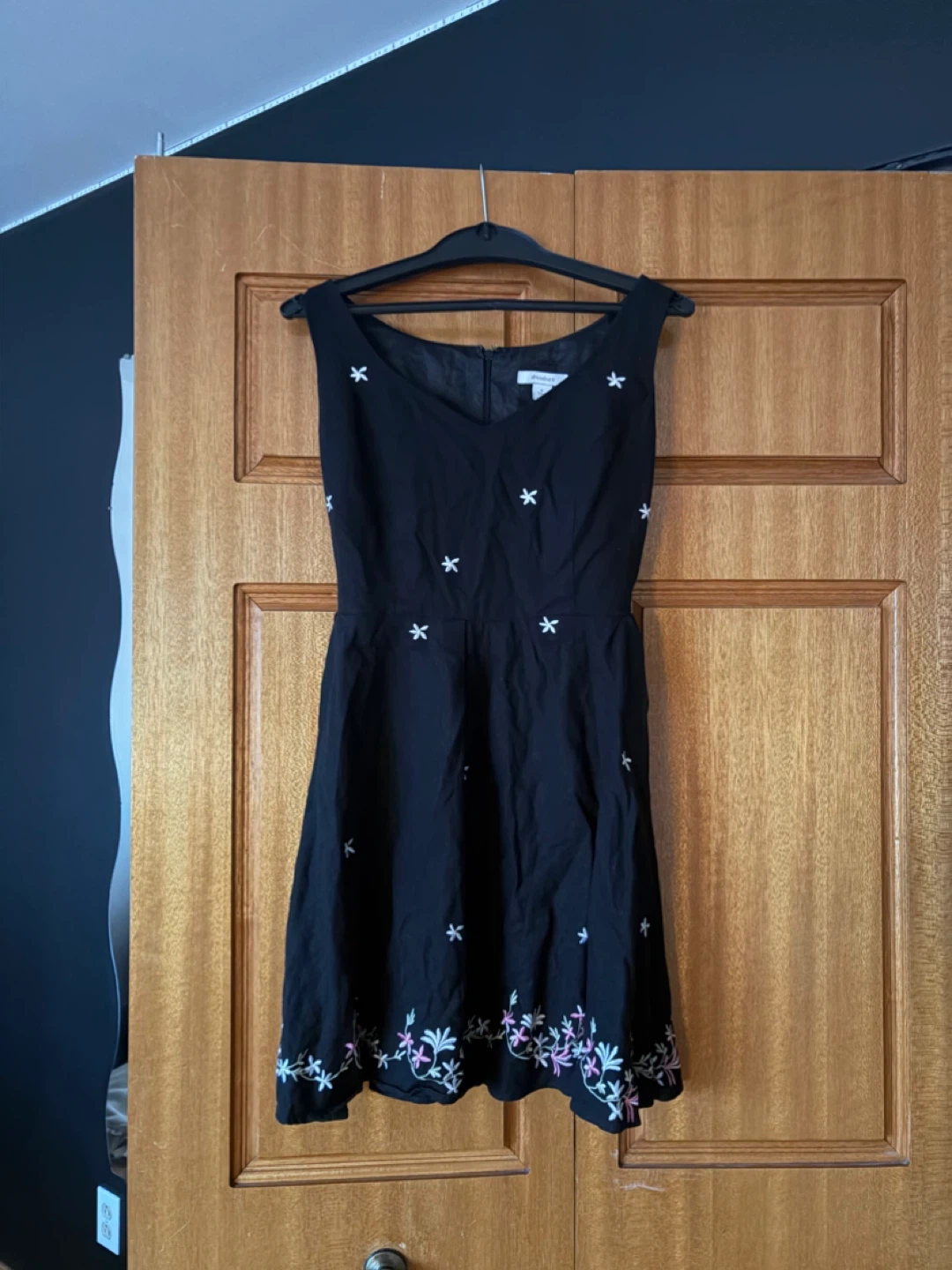 Black Embroidered Fit and Flare Dress