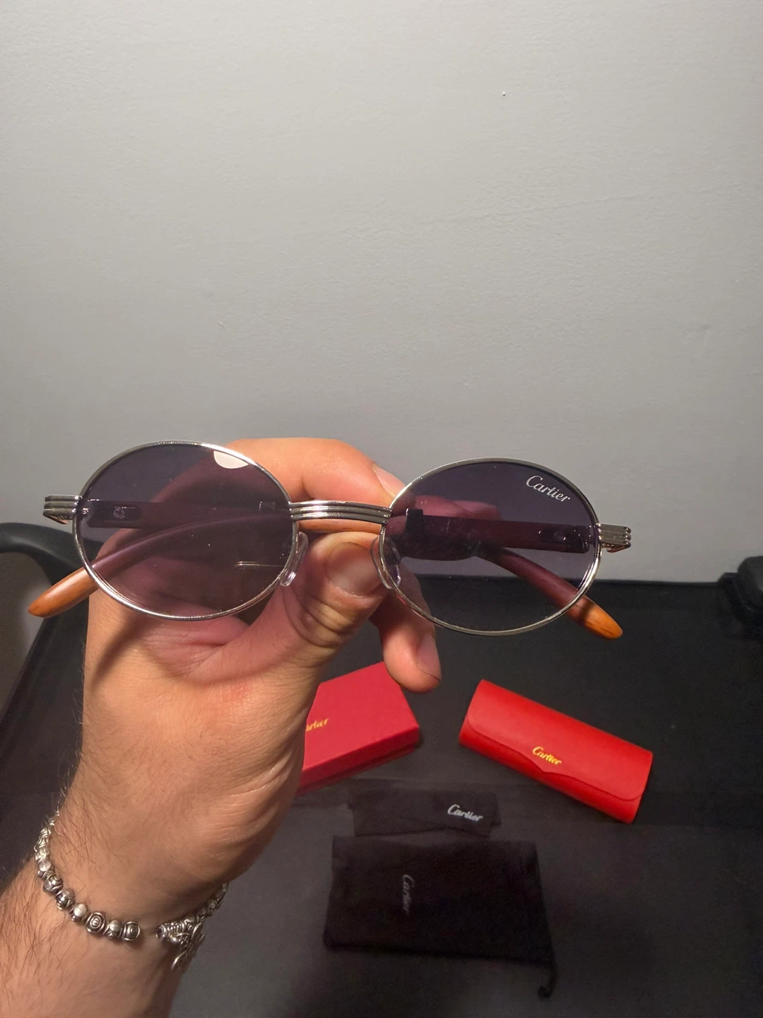 Cartier Oval Sunglasses with Wood Accents - photo 2