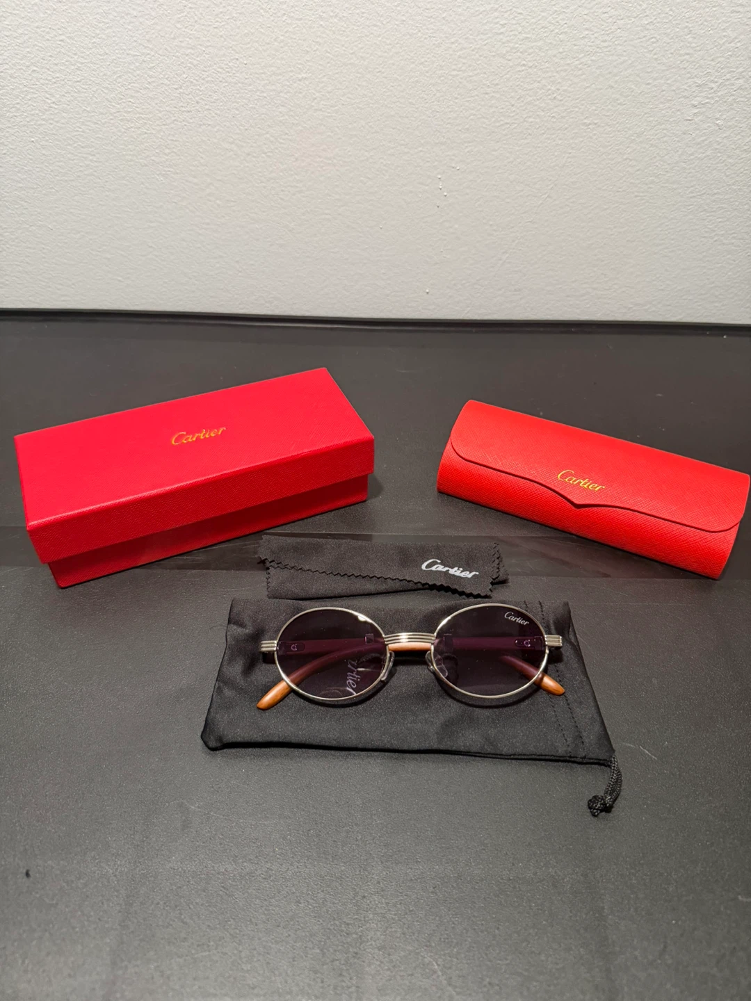 Cartier Oval Sunglasses with Wood Accents