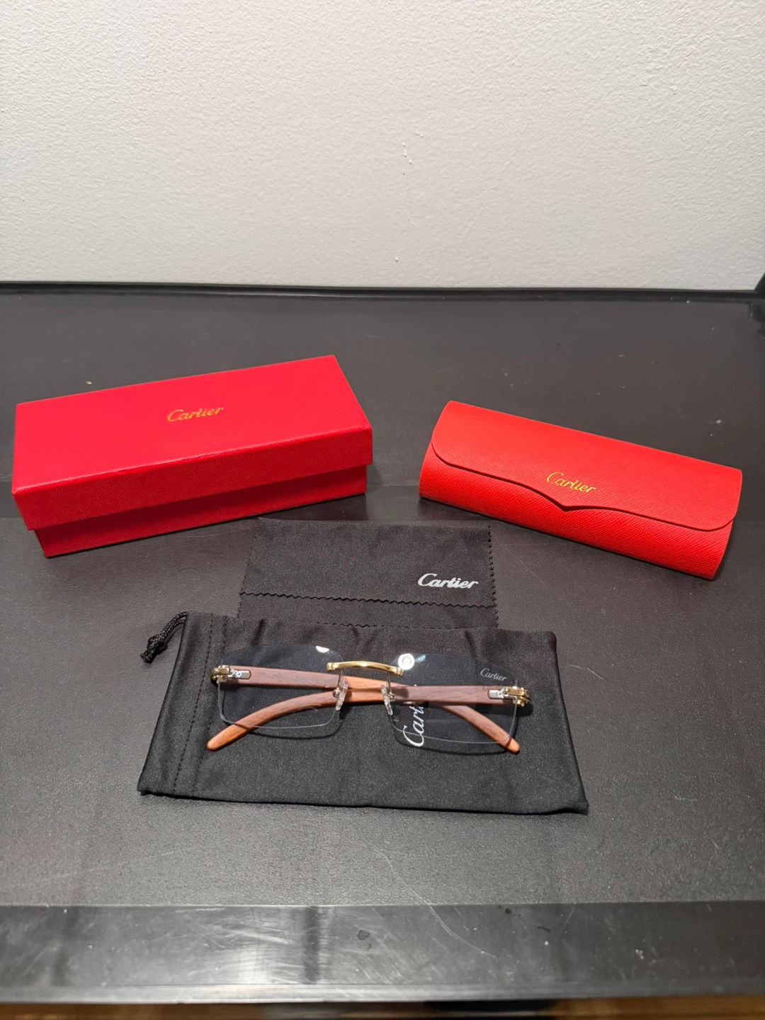 Cartier Rimless Glasses with Wood Accents