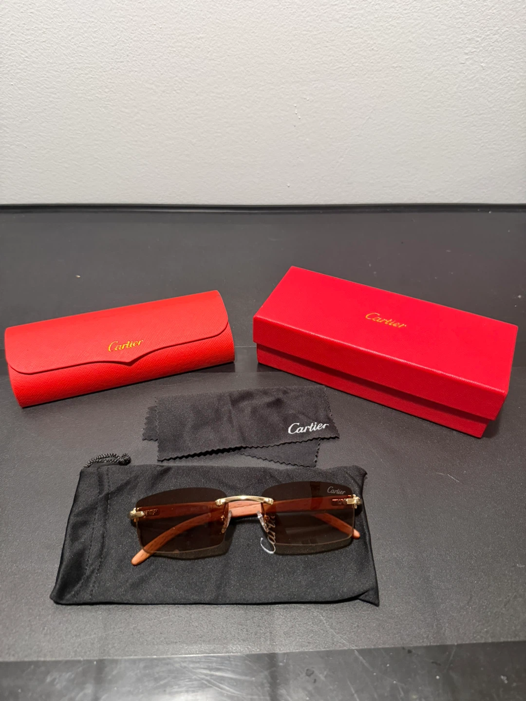 Cartier Sunglasses Rimless Brown Lenses with Case and Box