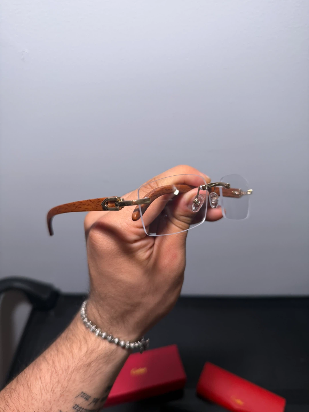 Cartier Rimless Wood Frame Glasses - photo 3