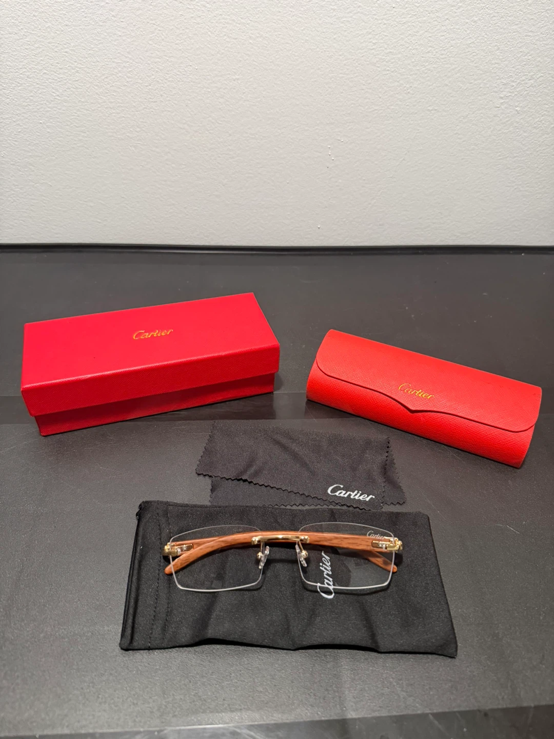 Cartier Rimless Wood Frame Glasses