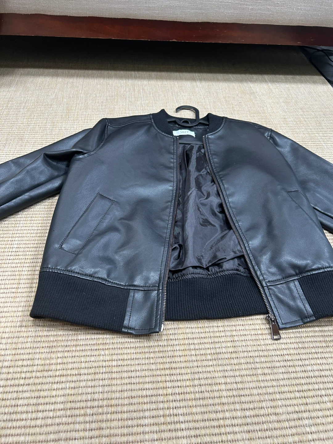 SUZY Bomber Jacket Faux Leather Black