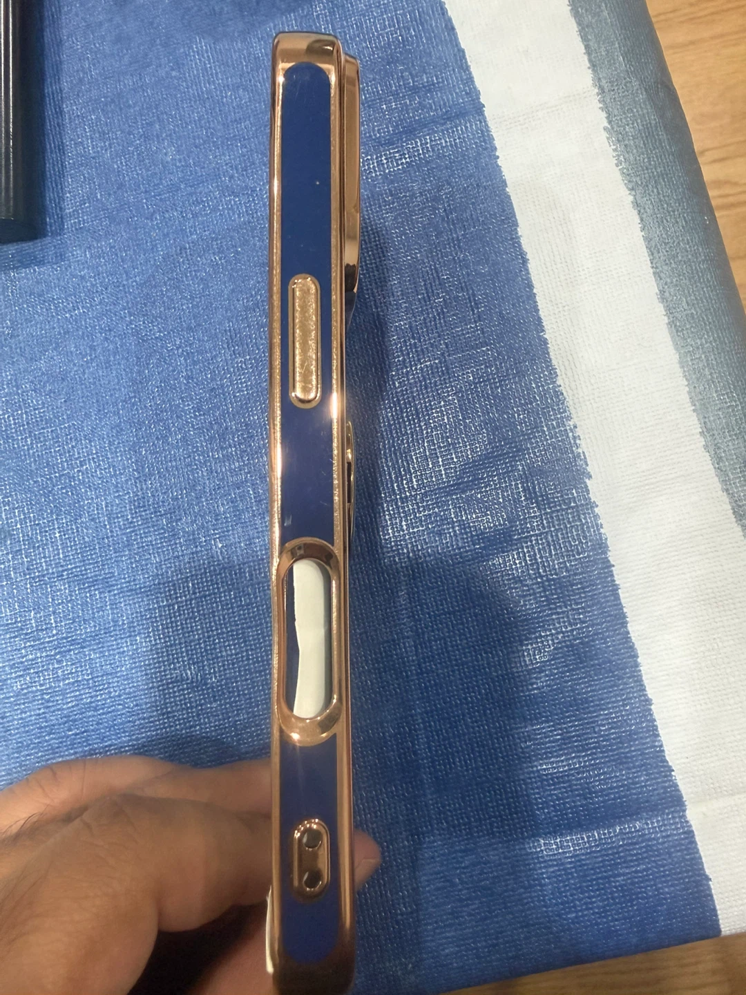 Blue phone case with gold ring holder - photo 3