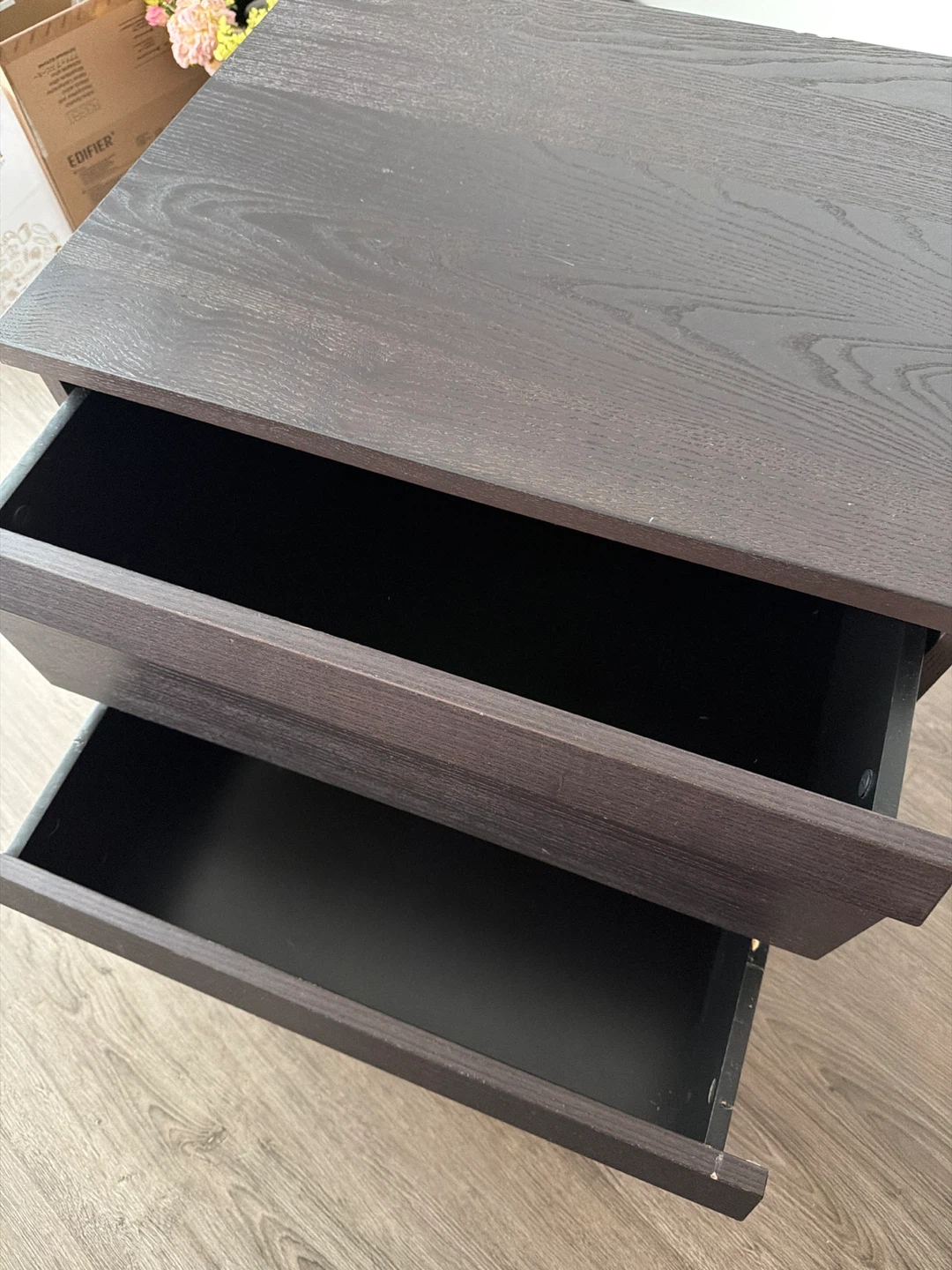 Moving Out Sale: Dark Wood 2-Drawer Nightstand - photo 2