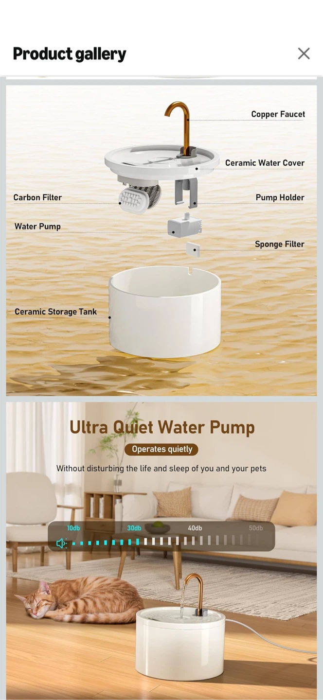 White Ceramic Cat Fountain with Copper Faucet - photo 2