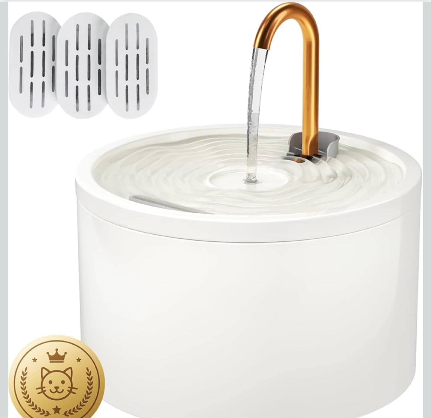 White Ceramic Cat Fountain with Copper Faucet