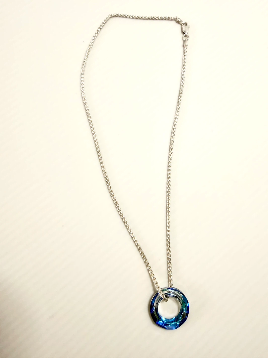 Silver  Necklace with Blue Crystal Pendant