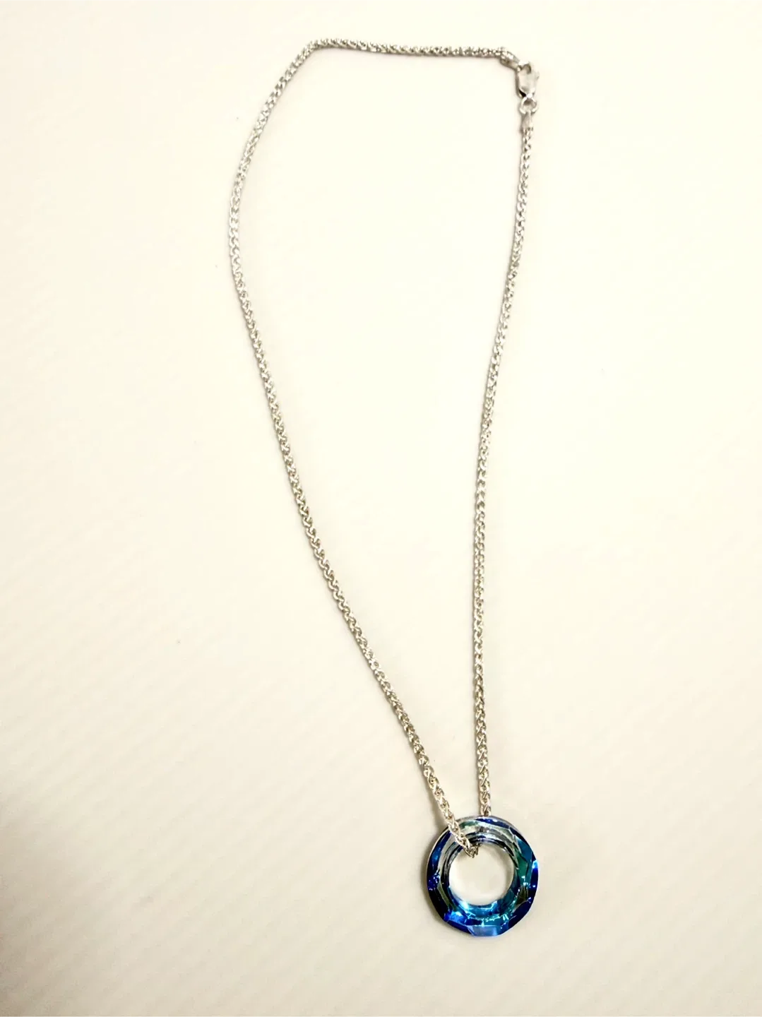 Silver  Necklace with Blue Crystal Pendant