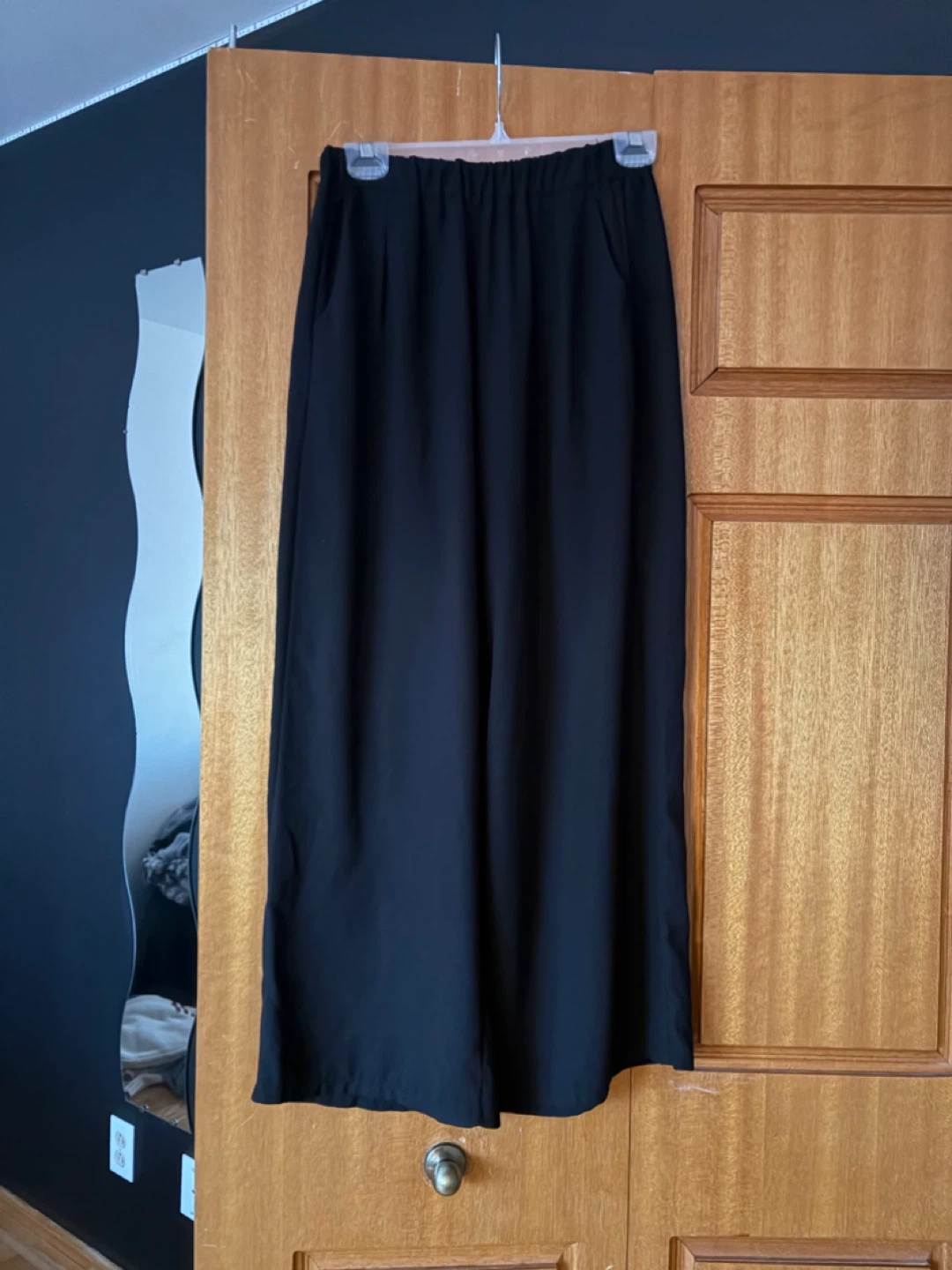 Black Elastic Waist Wide Leg Pants