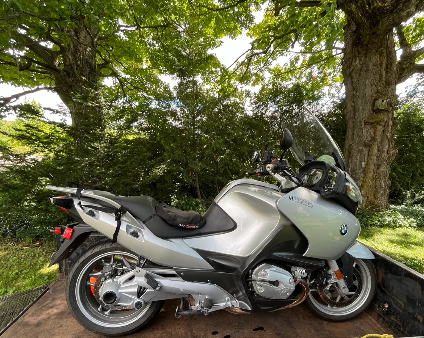 Silver BMW Motorcycle with Saddlebags