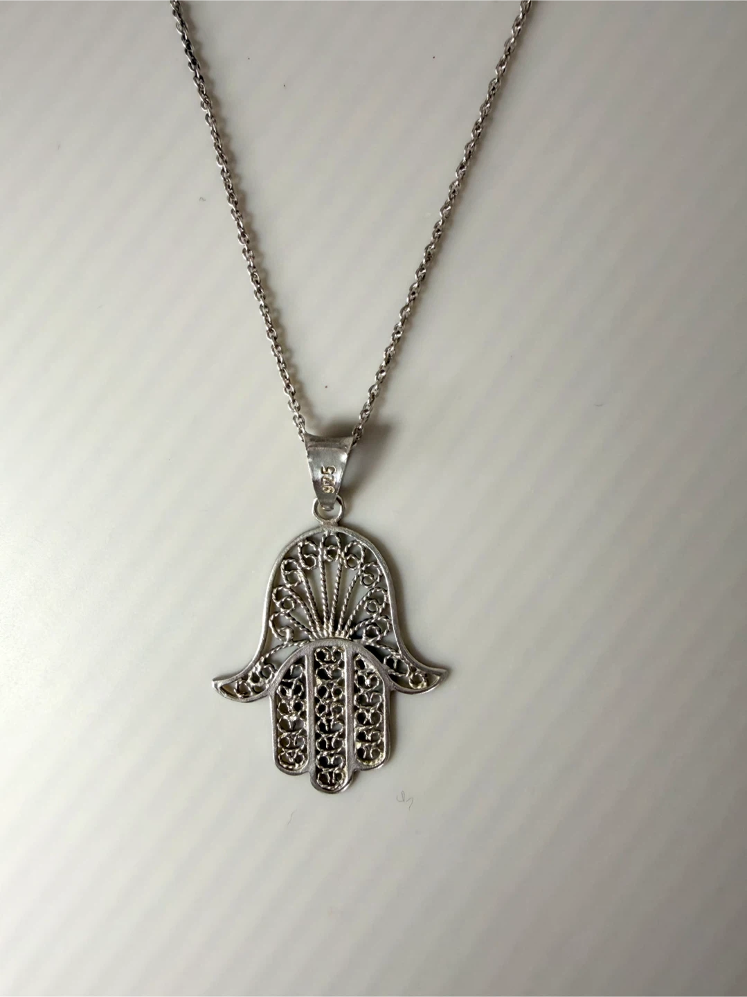 Sterling Silver Hamsa Hand Pendant Necklace - photo 2