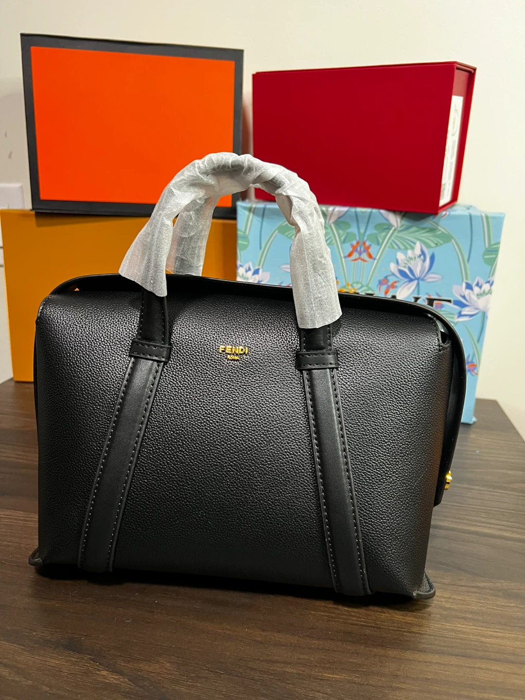 Fendi Black Leather Mini Bag with Red Heart Charm - photo 4