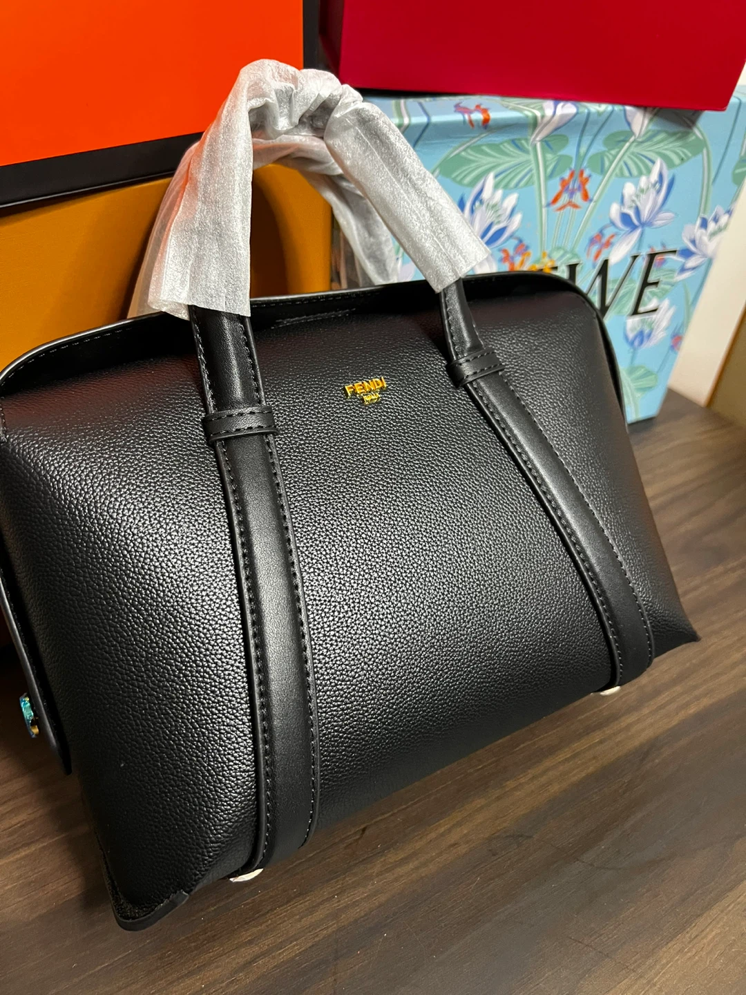 Fendi Black Leather Mini Bag with Red Heart Charm - photo 2