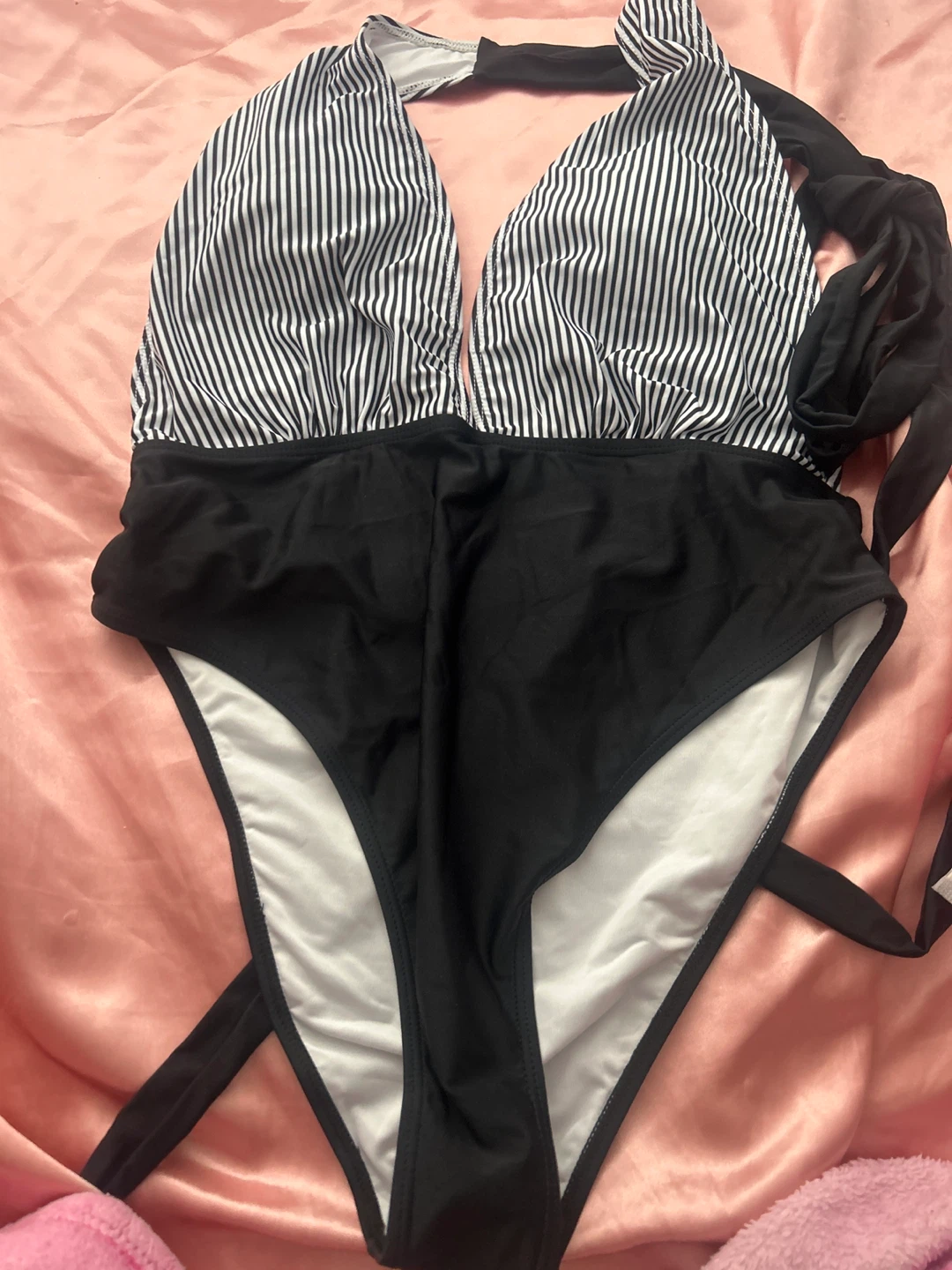 Women's Striped Halter One-Piece Swimsuit