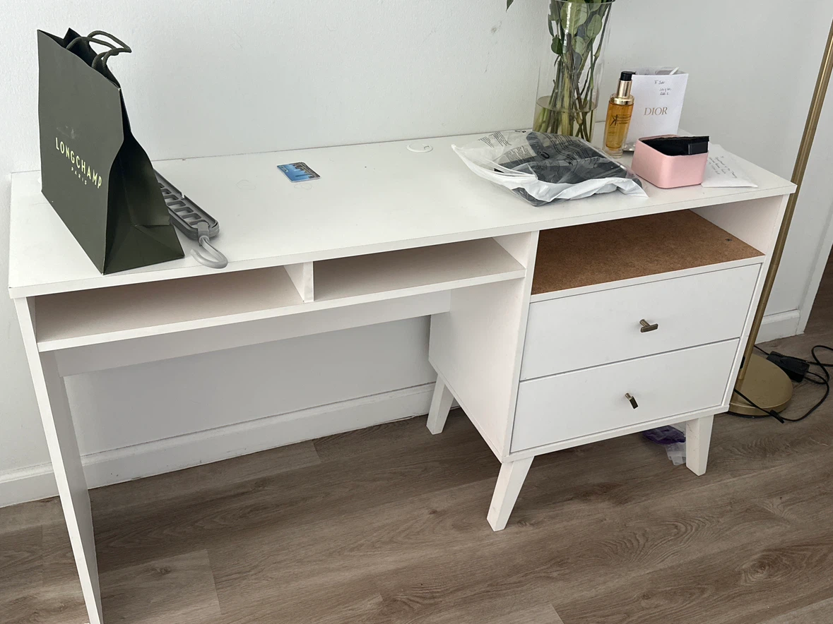 White 2-Drawer Desk with Open Shelving